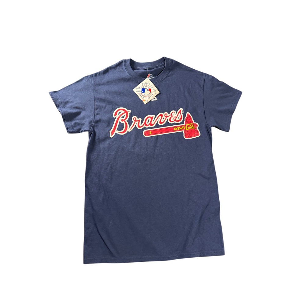 Majestic Atlanta Braves MLB Graphic T-Shirt Navy Blue Small NWT
